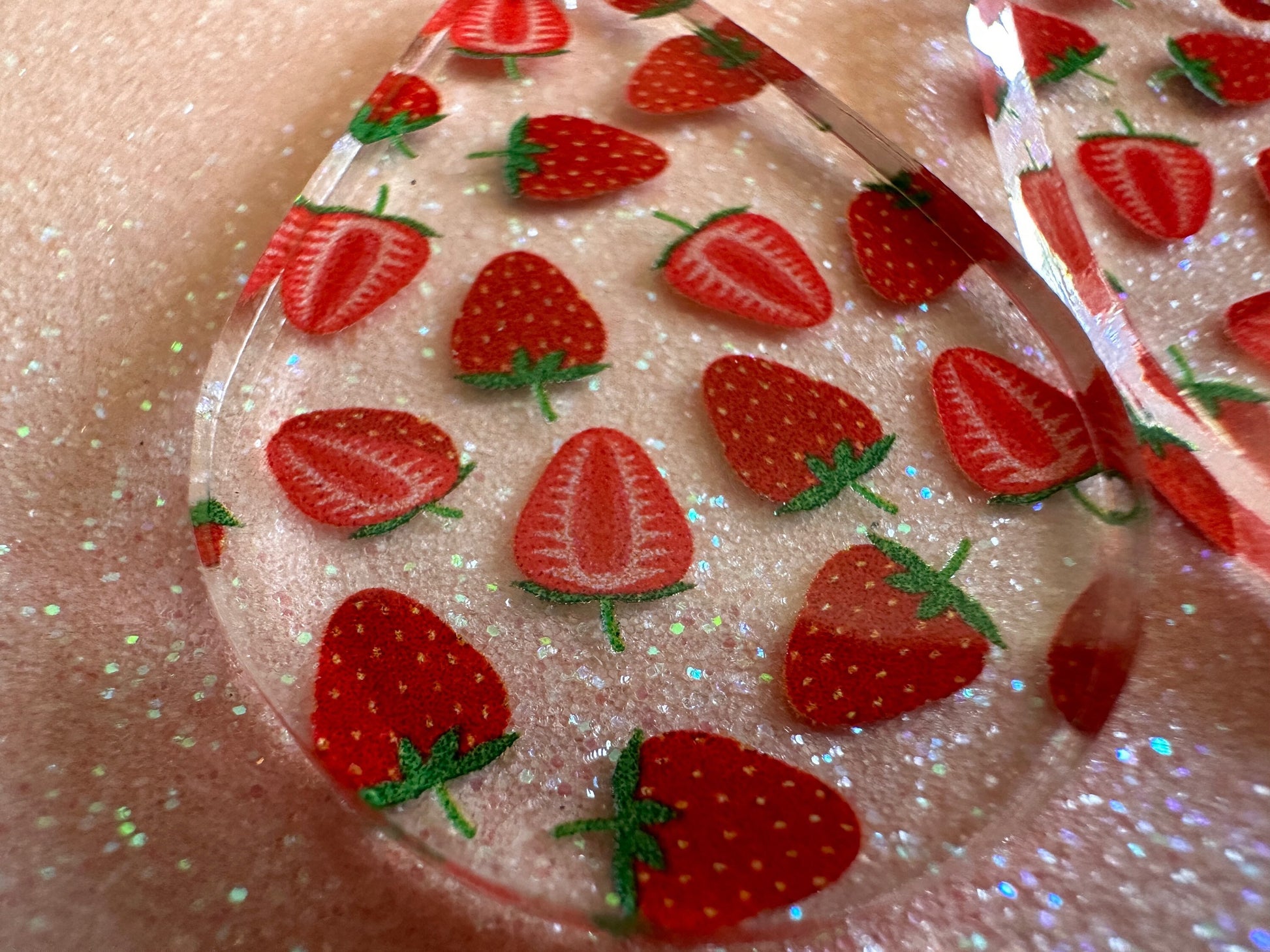 Strawberry Earrings: Laser Cut Acrylic Strawberries, Fruit, Juicy, Summer Vibes, Food Earrings, Green Earrings, Best Gifts for Her/Him/Them