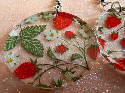Strawberry Earrings: Laser Cut Acrylic Strawberries, Fruit, Juicy, Summer Vibes, Food Earrings, Green Earrings, Best Gifts for Her/Him/Them