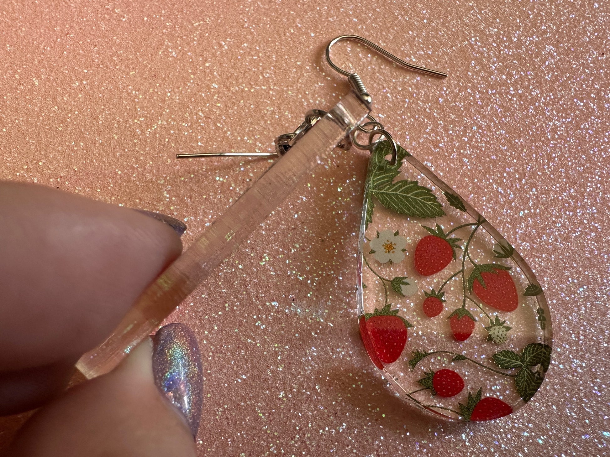Strawberry Earrings: Laser Cut Acrylic Strawberries, Fruit, Juicy, Summer Vibes, Food Earrings, Green Earrings, Best Gifts for Her/Him/Them
