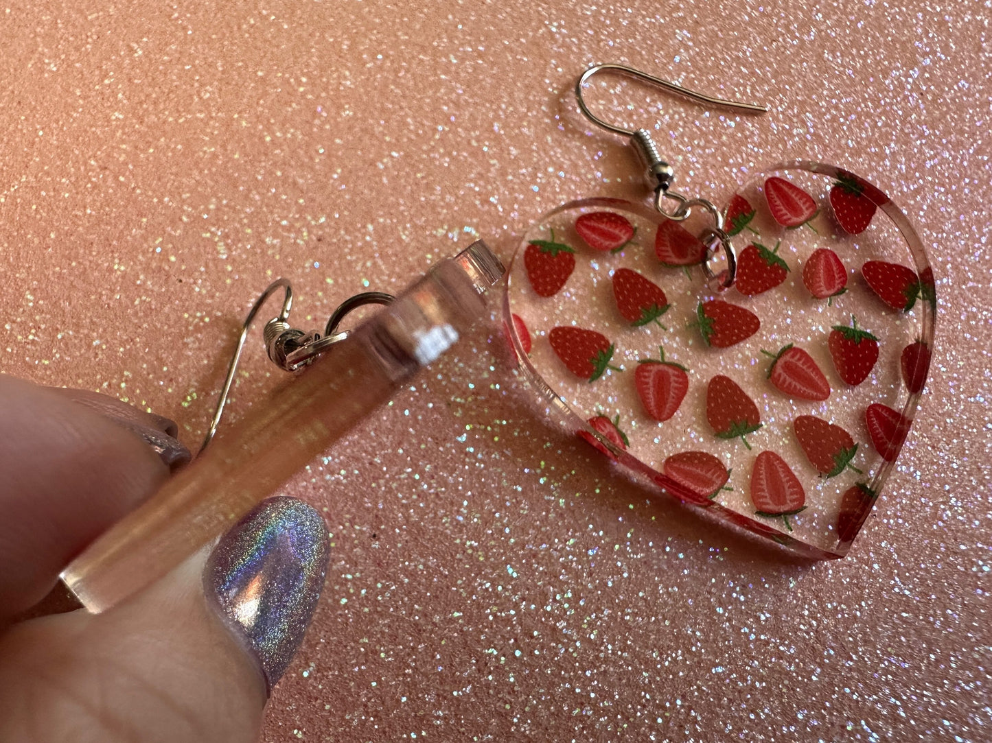Strawberry Earrings: Laser Cut Acrylic Strawberries, Fruit, Juicy, Summer Vibes, Food Earrings, Green Earrings, Best Gifts for Her/Him/Them
