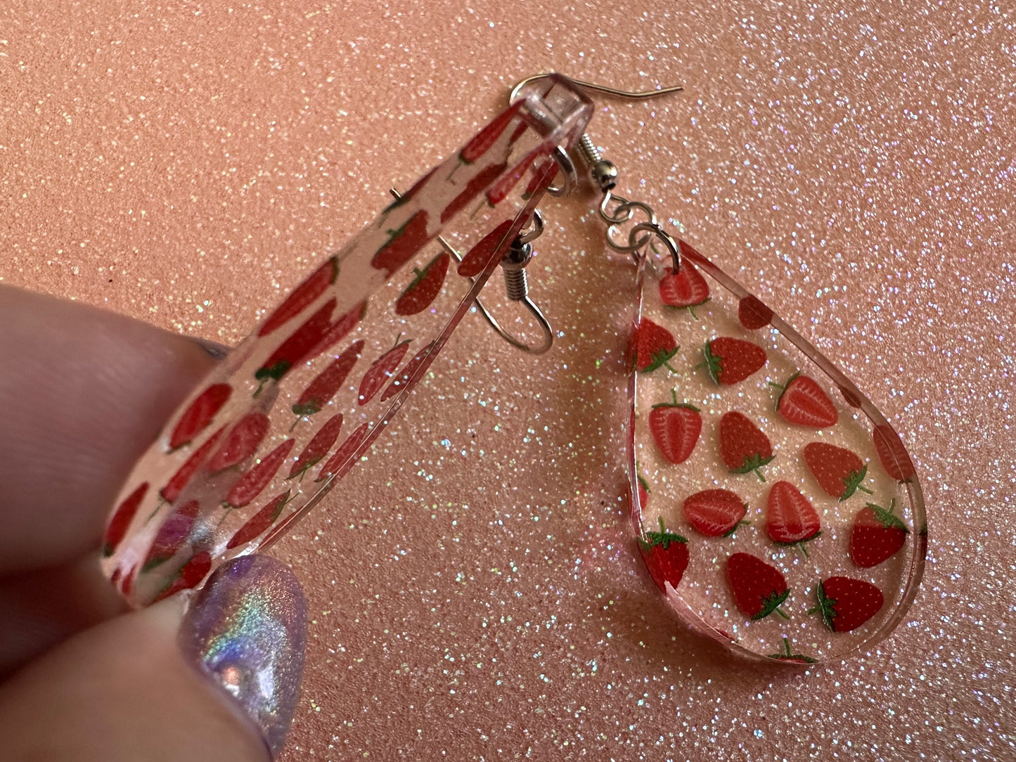 Strawberry Earrings: Laser Cut Acrylic Strawberries, Fruit, Juicy, Summer Vibes, Food Earrings, Green Earrings, Best Gifts for Her/Him/Them