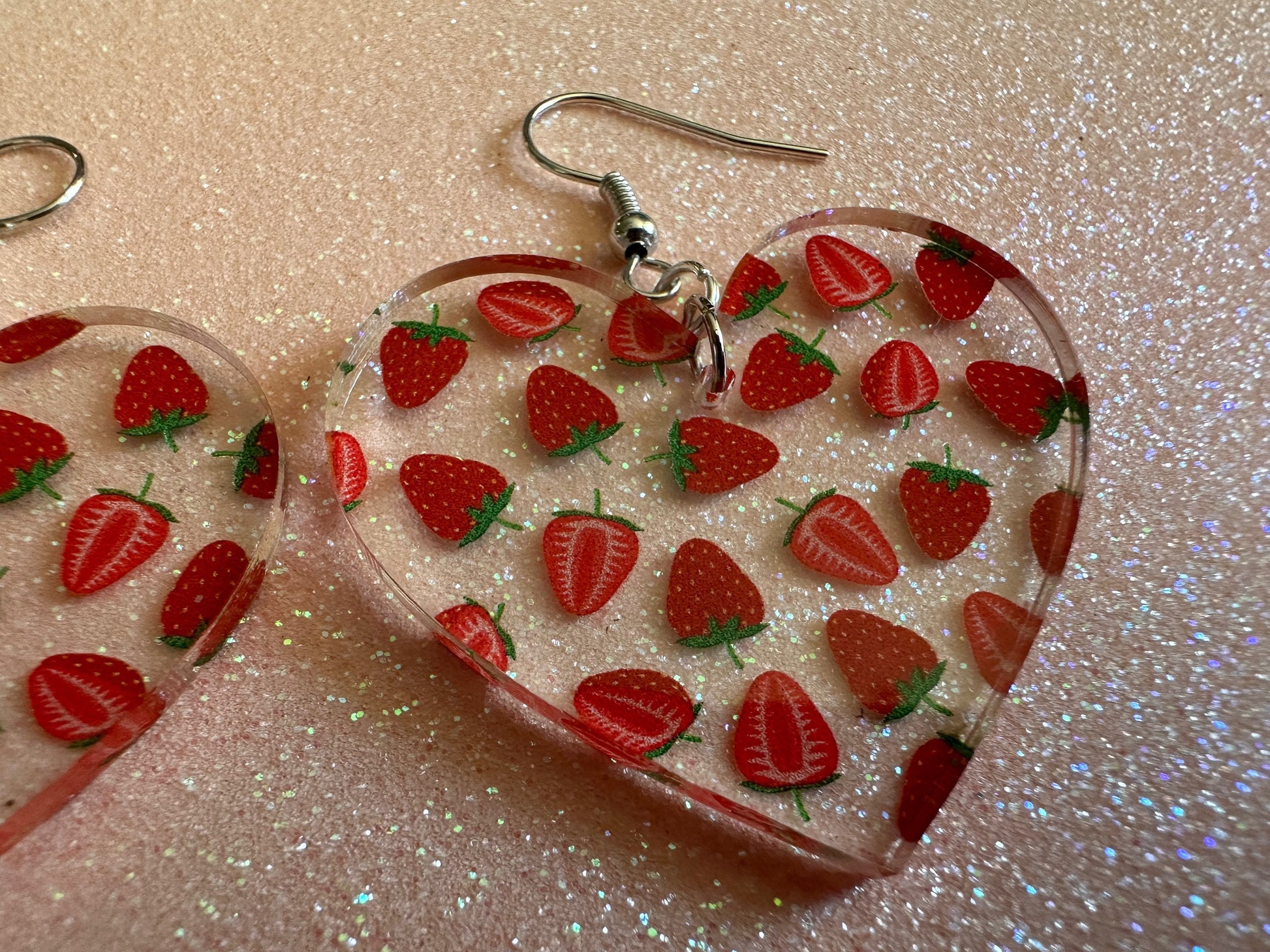 Strawberry Earrings: Laser Cut Acrylic Strawberries, Fruit, Juicy, Summer Vibes, Food Earrings, Green Earrings, Best Gifts for Her/Him/Them