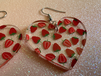 Strawberry Earrings: Laser Cut Acrylic Strawberries, Fruit, Juicy, Summer Vibes, Food Earrings, Green Earrings, Best Gifts for Her/Him/Them