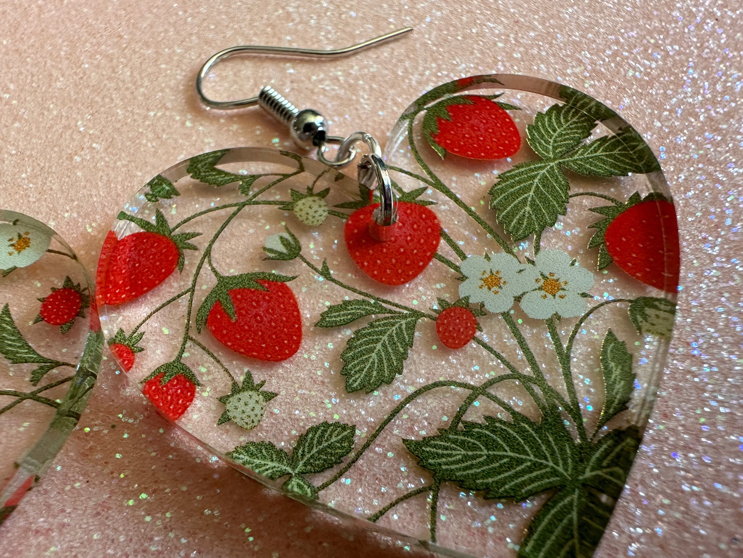 Strawberry Earrings: Laser Cut Acrylic Strawberries, Fruit, Juicy, Summer Vibes, Food Earrings, Green Earrings, Best Gifts for Her/Him/Them