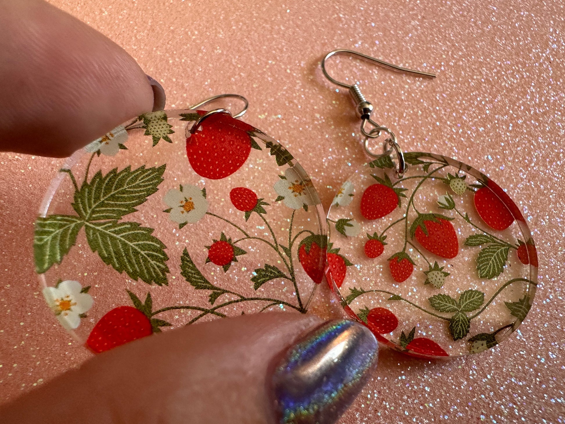 Strawberry Earrings: Laser Cut Acrylic Strawberries, Fruit, Juicy, Summer Vibes, Food Earrings, Green Earrings, Best Gifts for Her/Him/Them