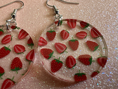 Strawberry Earrings: Laser Cut Acrylic Strawberries, Fruit, Juicy, Summer Vibes, Food Earrings, Green Earrings, Best Gifts for Her/Him/Them