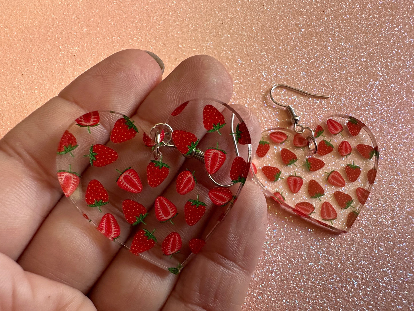 Strawberry Earrings: Laser Cut Acrylic Strawberries, Fruit, Juicy, Summer Vibes, Food Earrings, Green Earrings, Best Gifts for Her/Him/Them