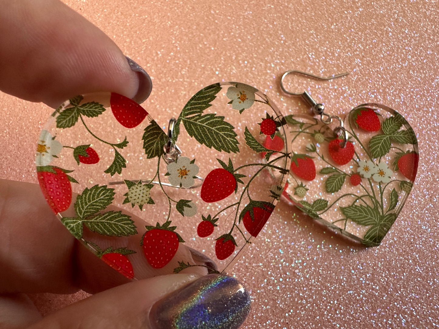 Strawberry Earrings: Laser Cut Acrylic Strawberries, Fruit, Juicy, Summer Vibes, Food Earrings, Green Earrings, Best Gifts for Her/Him/Them