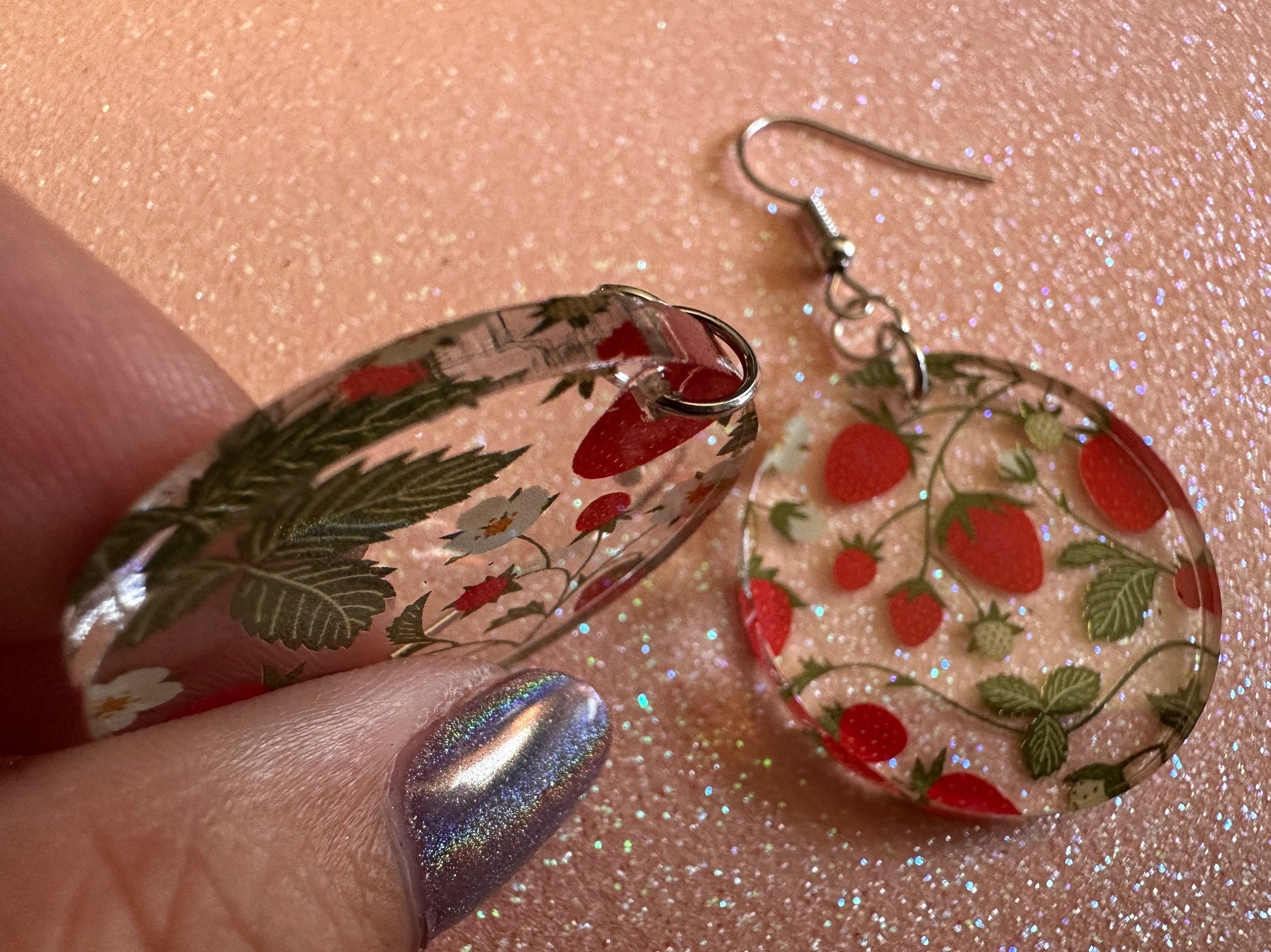 Strawberry Earrings: Laser Cut Acrylic Strawberries, Fruit, Juicy, Summer Vibes, Food Earrings, Green Earrings, Best Gifts for Her/Him/Them