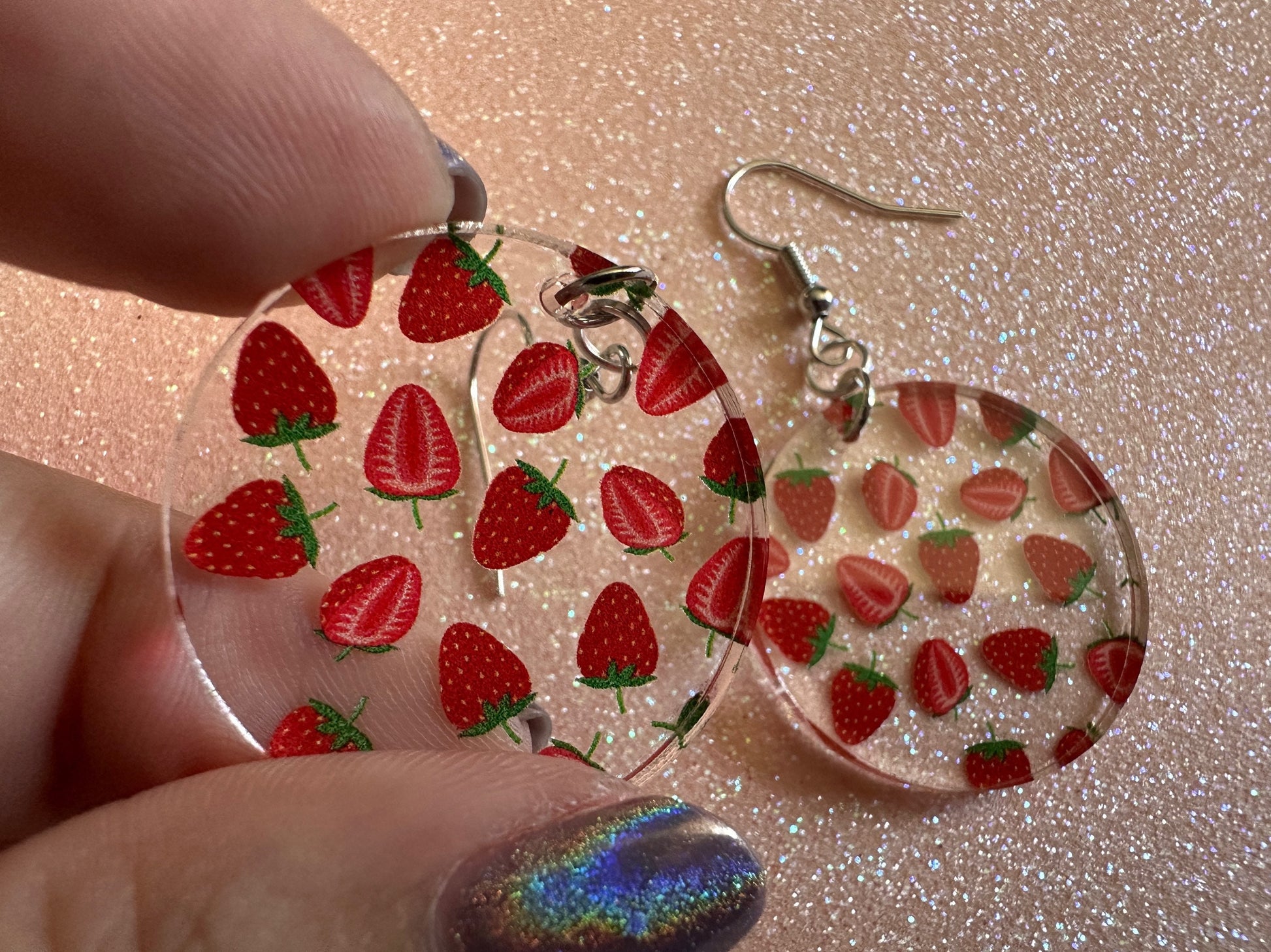 Strawberry Earrings: Laser Cut Acrylic Strawberries, Fruit, Juicy, Summer Vibes, Food Earrings, Green Earrings, Best Gifts for Her/Him/Them