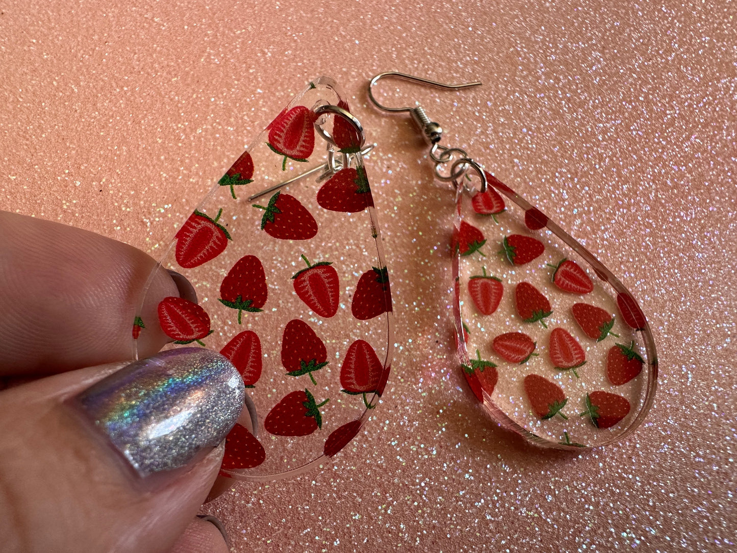 Strawberry Earrings: Laser Cut Acrylic Strawberries, Fruit, Juicy, Summer Vibes, Food Earrings, Green Earrings, Best Gifts for Her/Him/Them