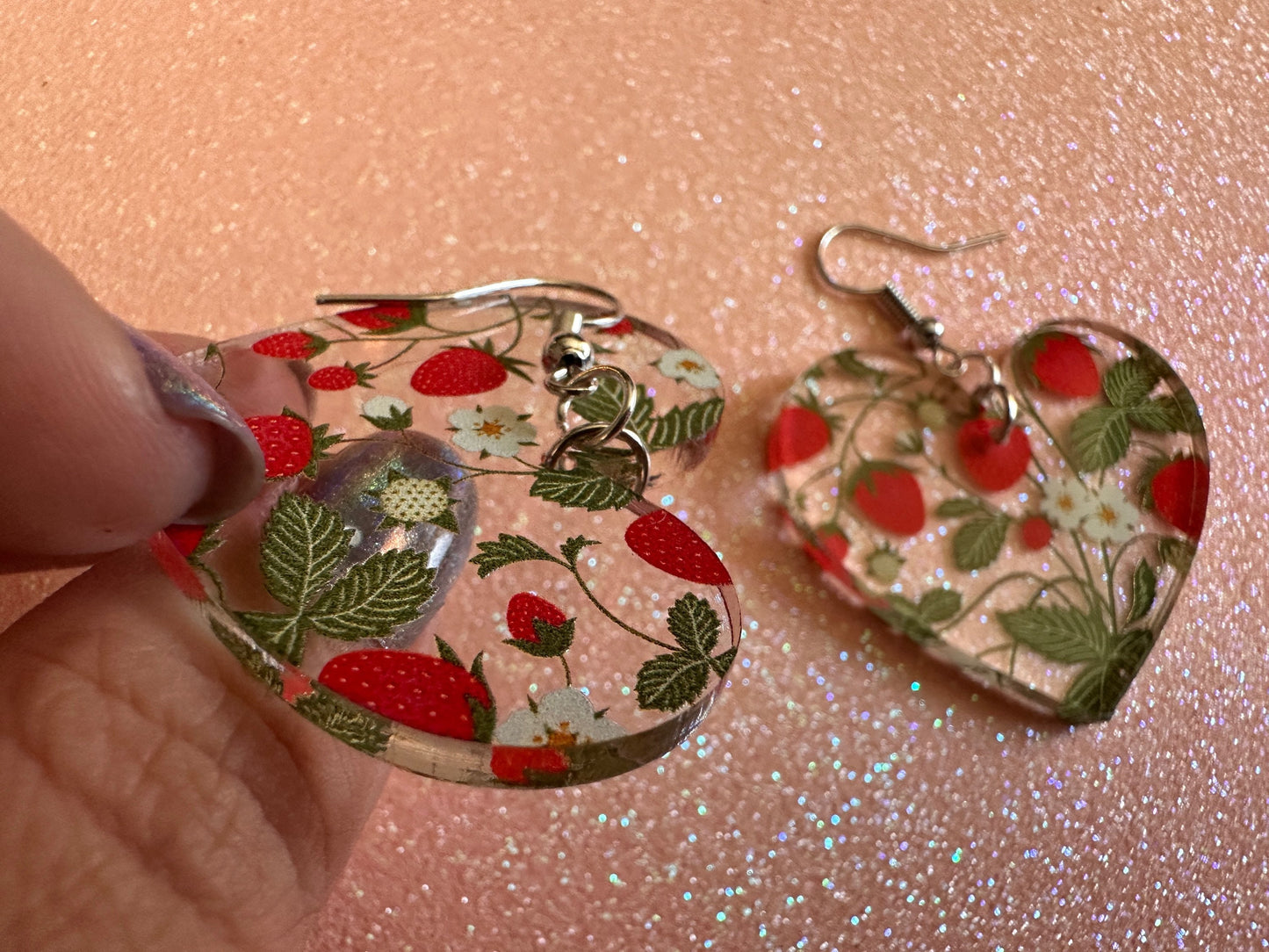Strawberry Earrings: Laser Cut Acrylic Strawberries, Fruit, Juicy, Summer Vibes, Food Earrings, Green Earrings, Best Gifts for Her/Him/Them