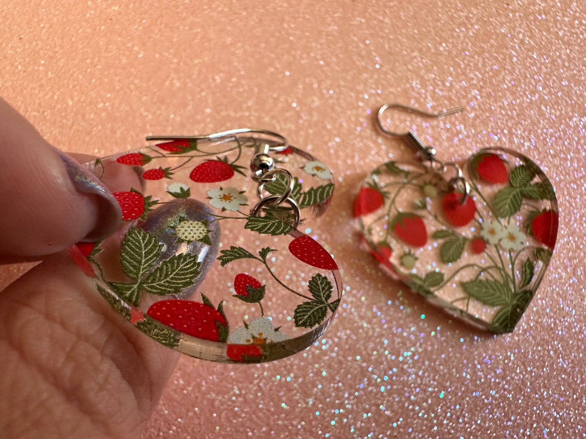 Strawberry Earrings: Laser Cut Acrylic Strawberries, Fruit, Juicy, Summer Vibes, Food Earrings, Green Earrings, Best Gifts for Her/Him/Them