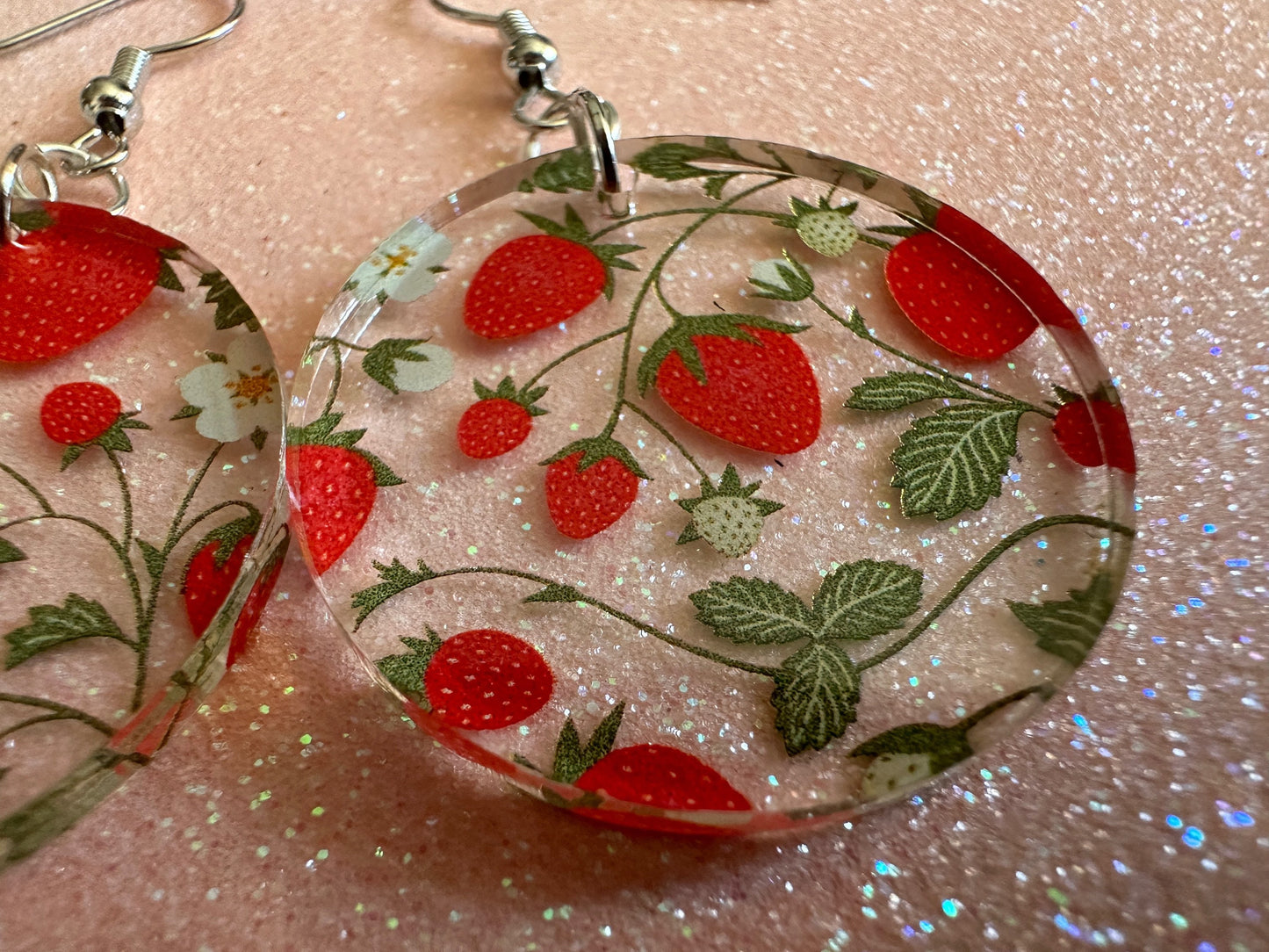 Strawberry Earrings: Laser Cut Acrylic Strawberries, Fruit, Juicy, Summer Vibes, Food Earrings, Green Earrings, Best Gifts for Her/Him/Them