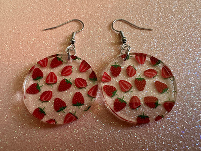 Strawberry Earrings: Laser Cut Acrylic Strawberries, Fruit, Juicy, Summer Vibes, Food Earrings, Green Earrings, Best Gifts for Her/Him/Them