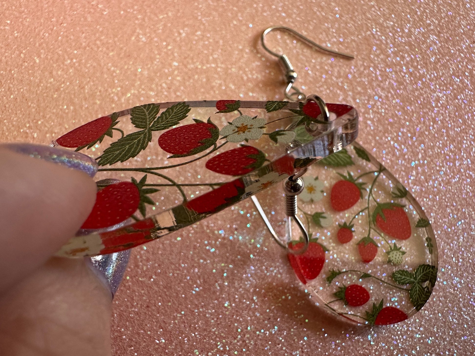Strawberry Earrings: Laser Cut Acrylic Strawberries, Fruit, Juicy, Summer Vibes, Food Earrings, Green Earrings, Best Gifts for Her/Him/Them