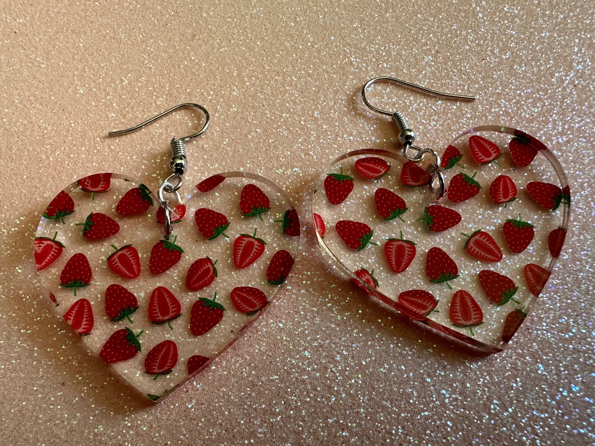 Strawberry Earrings: Laser Cut Acrylic Strawberries, Fruit, Juicy, Summer Vibes, Food Earrings, Green Earrings, Best Gifts for Her/Him/Them