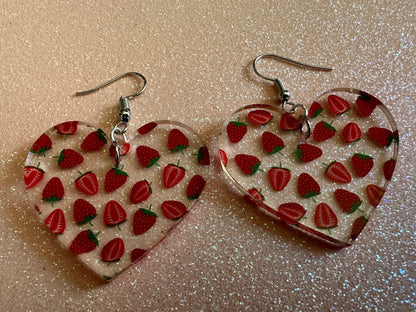 Strawberry Earrings: Laser Cut Acrylic Strawberries, Fruit, Juicy, Summer Vibes, Food Earrings, Green Earrings, Best Gifts for Her/Him/Them