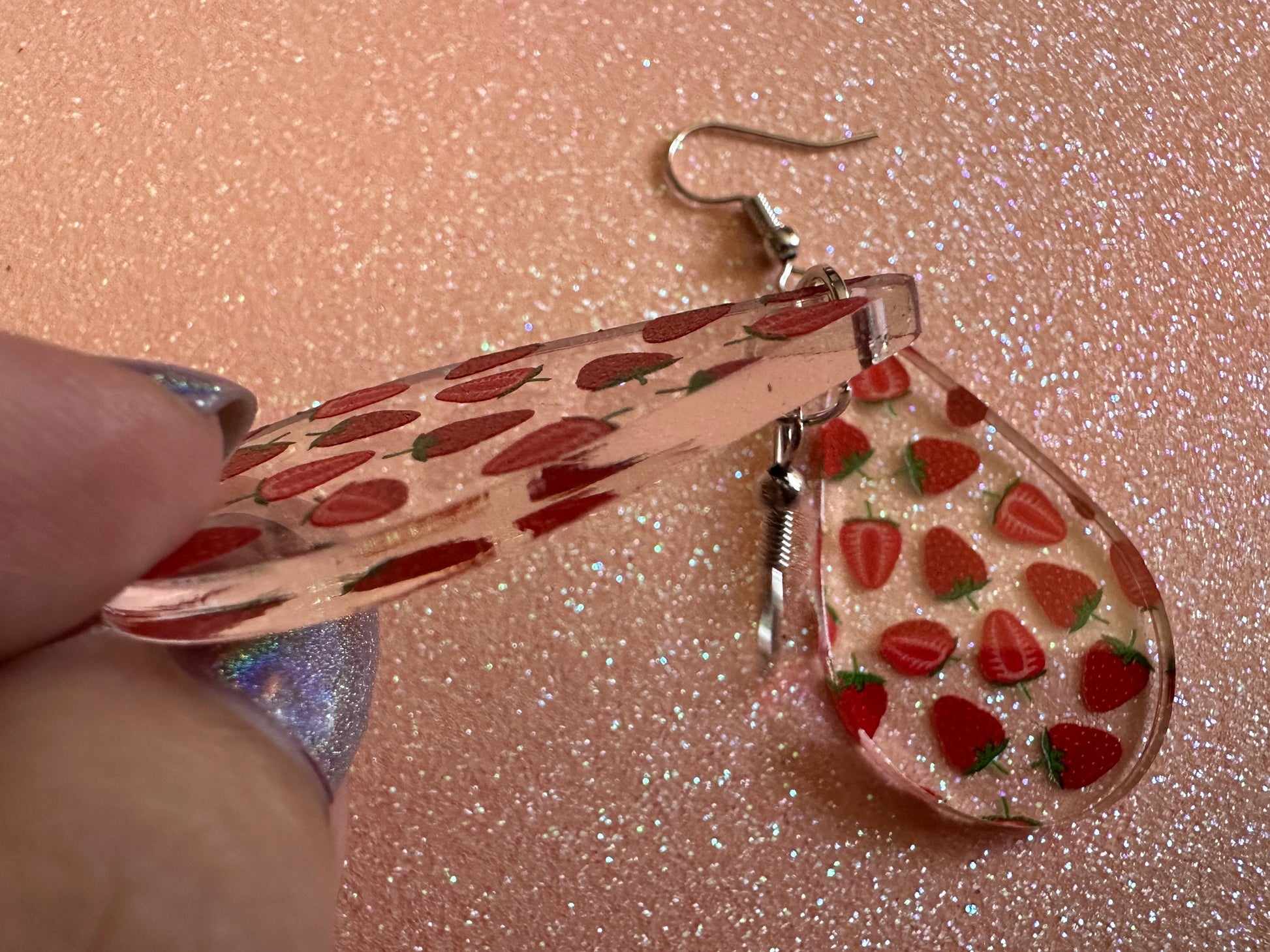 Strawberry Earrings: Laser Cut Acrylic Strawberries, Fruit, Juicy, Summer Vibes, Food Earrings, Green Earrings, Best Gifts for Her/Him/Them