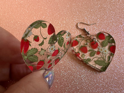 Strawberry Earrings: Laser Cut Acrylic Strawberries, Fruit, Juicy, Summer Vibes, Food Earrings, Green Earrings, Best Gifts for Her/Him/Them