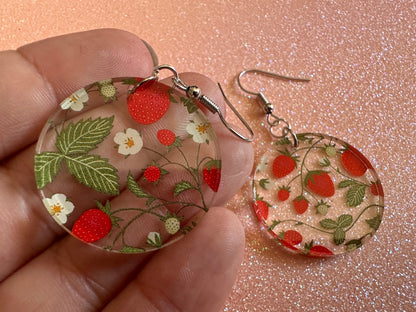 Strawberry Earrings: Laser Cut Acrylic Strawberries, Fruit, Juicy, Summer Vibes, Food Earrings, Green Earrings, Best Gifts for Her/Him/Them