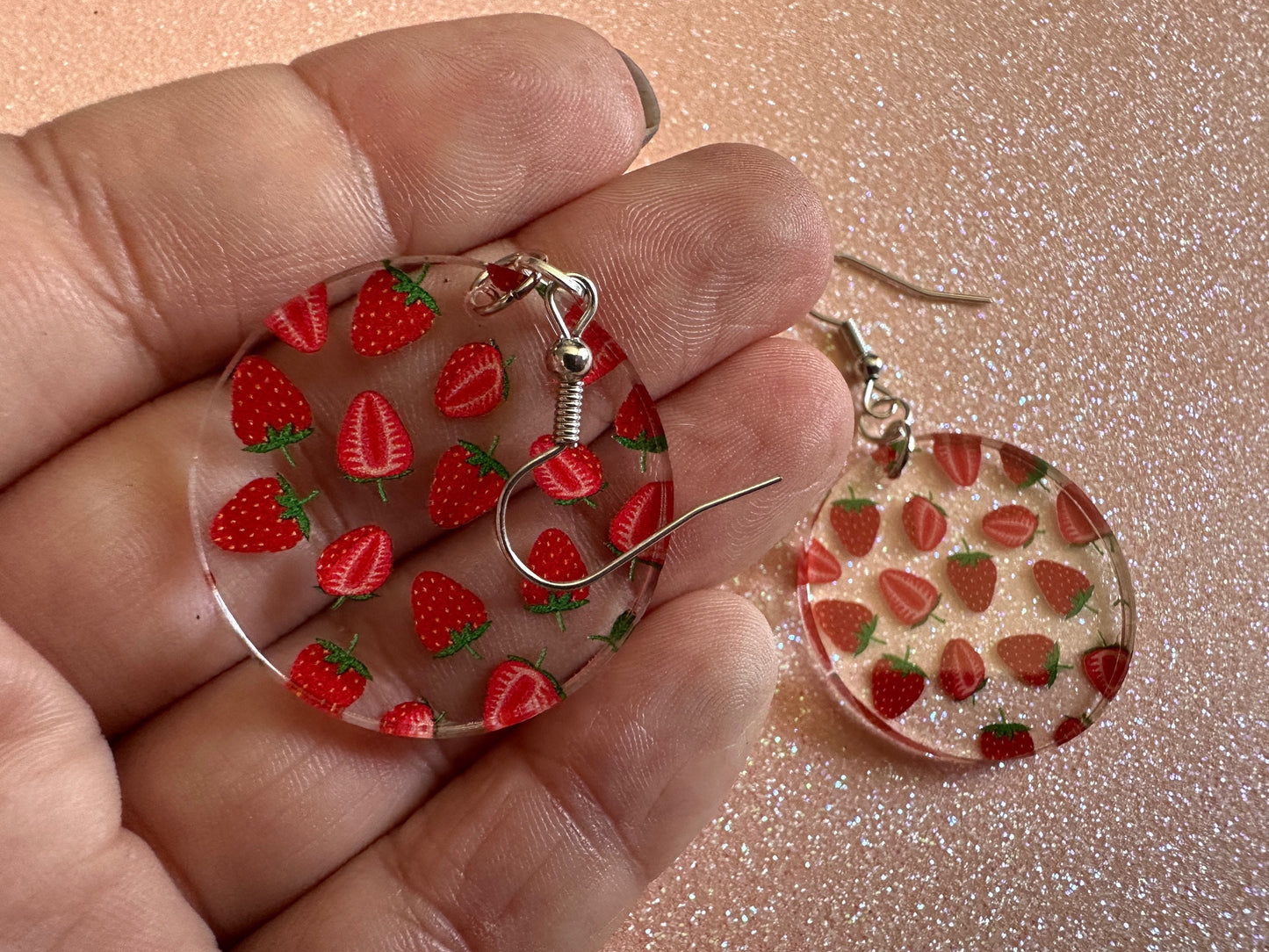 Strawberry Earrings: Laser Cut Acrylic Strawberries, Fruit, Juicy, Summer Vibes, Food Earrings, Green Earrings, Best Gifts for Her/Him/Them