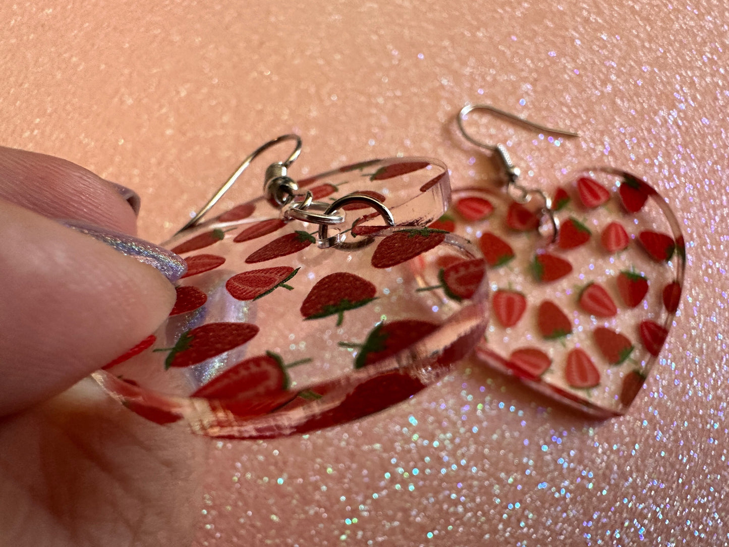 Strawberry Earrings: Laser Cut Acrylic Strawberries, Fruit, Juicy, Summer Vibes, Food Earrings, Green Earrings, Best Gifts for Her/Him/Them