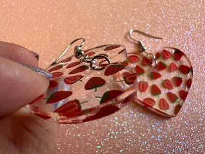 Strawberry Earrings: Laser Cut Acrylic Strawberries, Fruit, Juicy, Summer Vibes, Food Earrings, Green Earrings, Best Gifts for Her/Him/Them