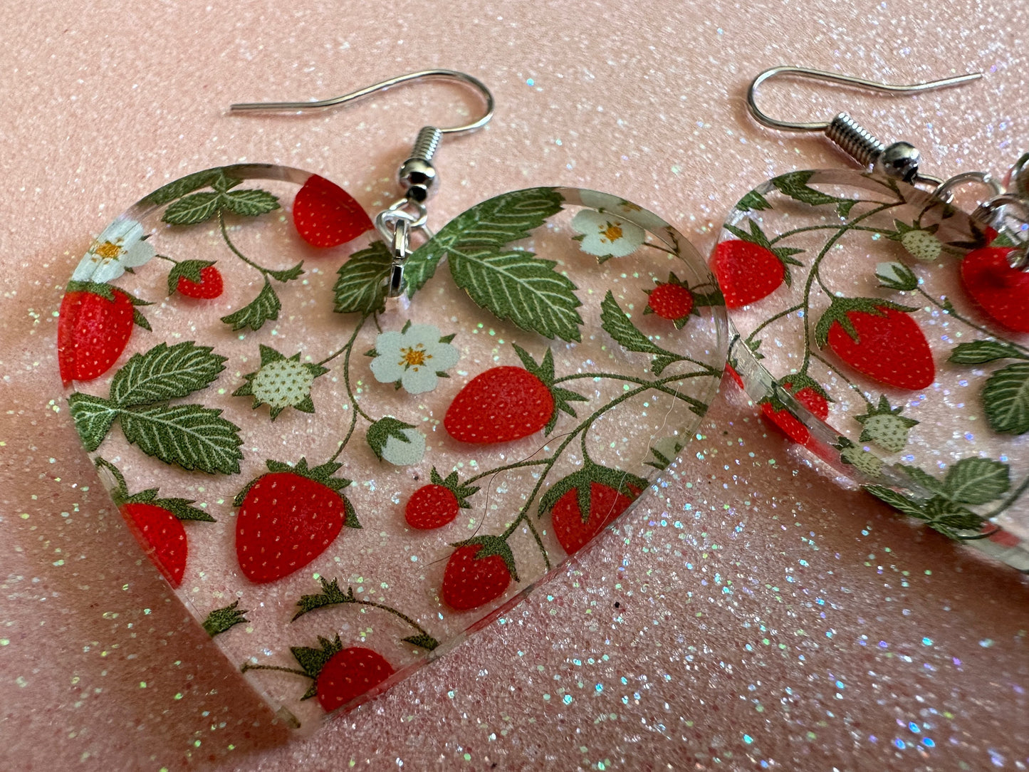 Strawberry Earrings: Laser Cut Acrylic Strawberries, Fruit, Juicy, Summer Vibes, Food Earrings, Green Earrings, Best Gifts for Her/Him/Them