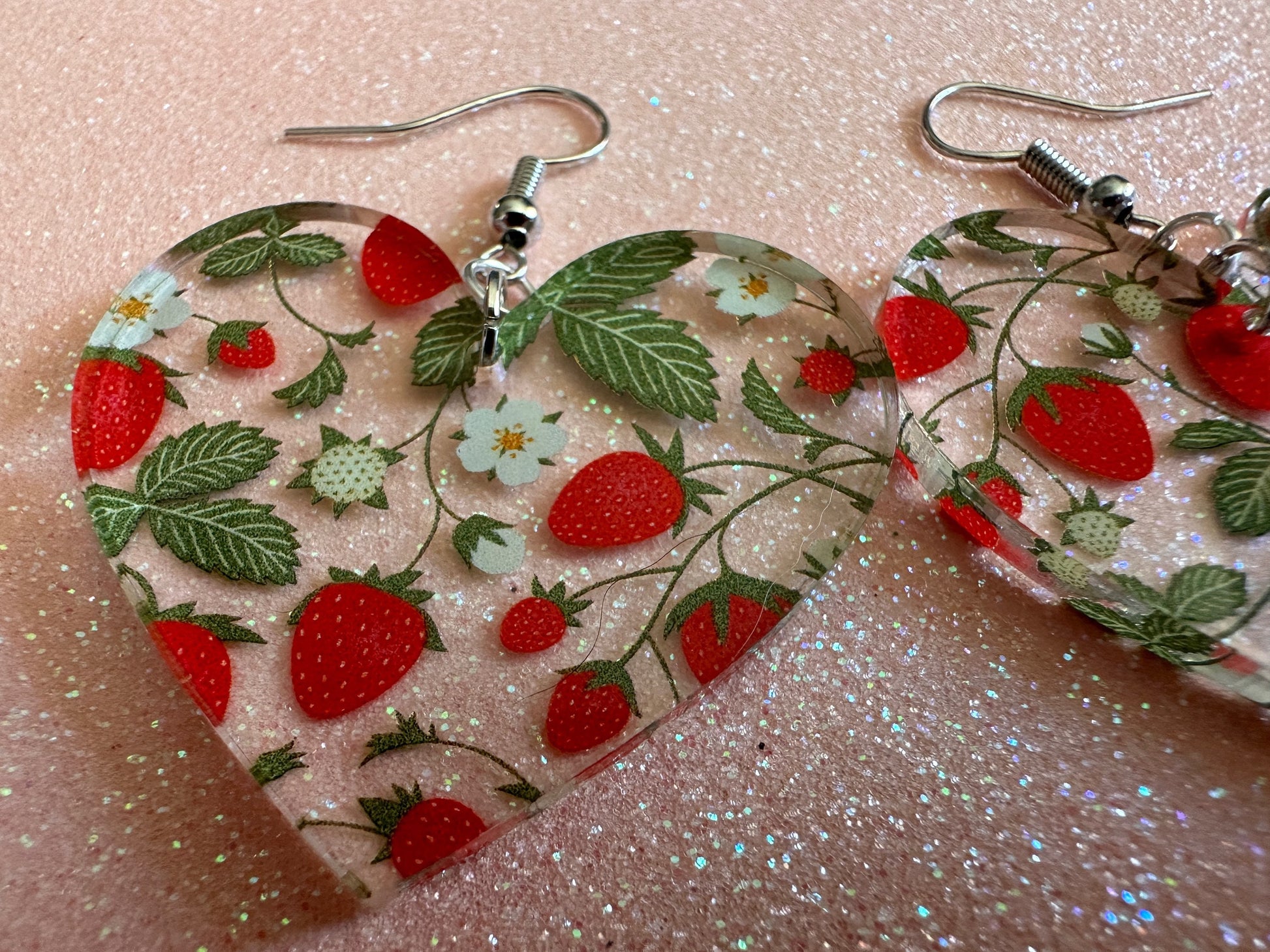 Strawberry Earrings: Laser Cut Acrylic Strawberries, Fruit, Juicy, Summer Vibes, Food Earrings, Green Earrings, Best Gifts for Her/Him/Them