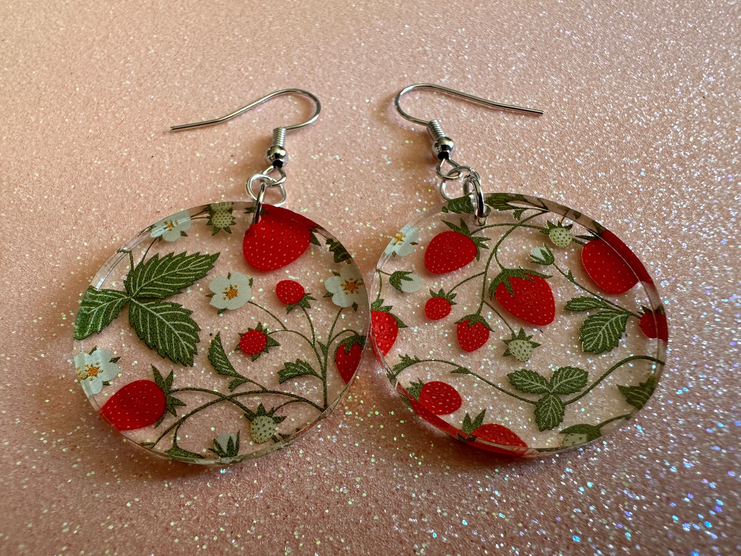 Strawberry Earrings: Laser Cut Acrylic Strawberries, Fruit, Juicy, Summer Vibes, Food Earrings, Green Earrings, Best Gifts for Her/Him/Them