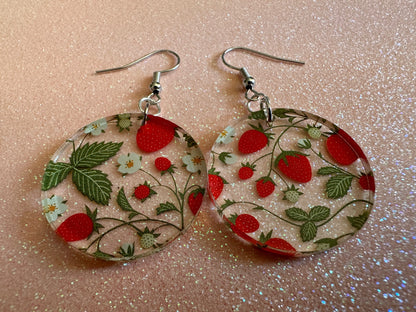 Strawberry Earrings: Laser Cut Acrylic Strawberries, Fruit, Juicy, Summer Vibes, Food Earrings, Green Earrings, Best Gifts for Her/Him/Them
