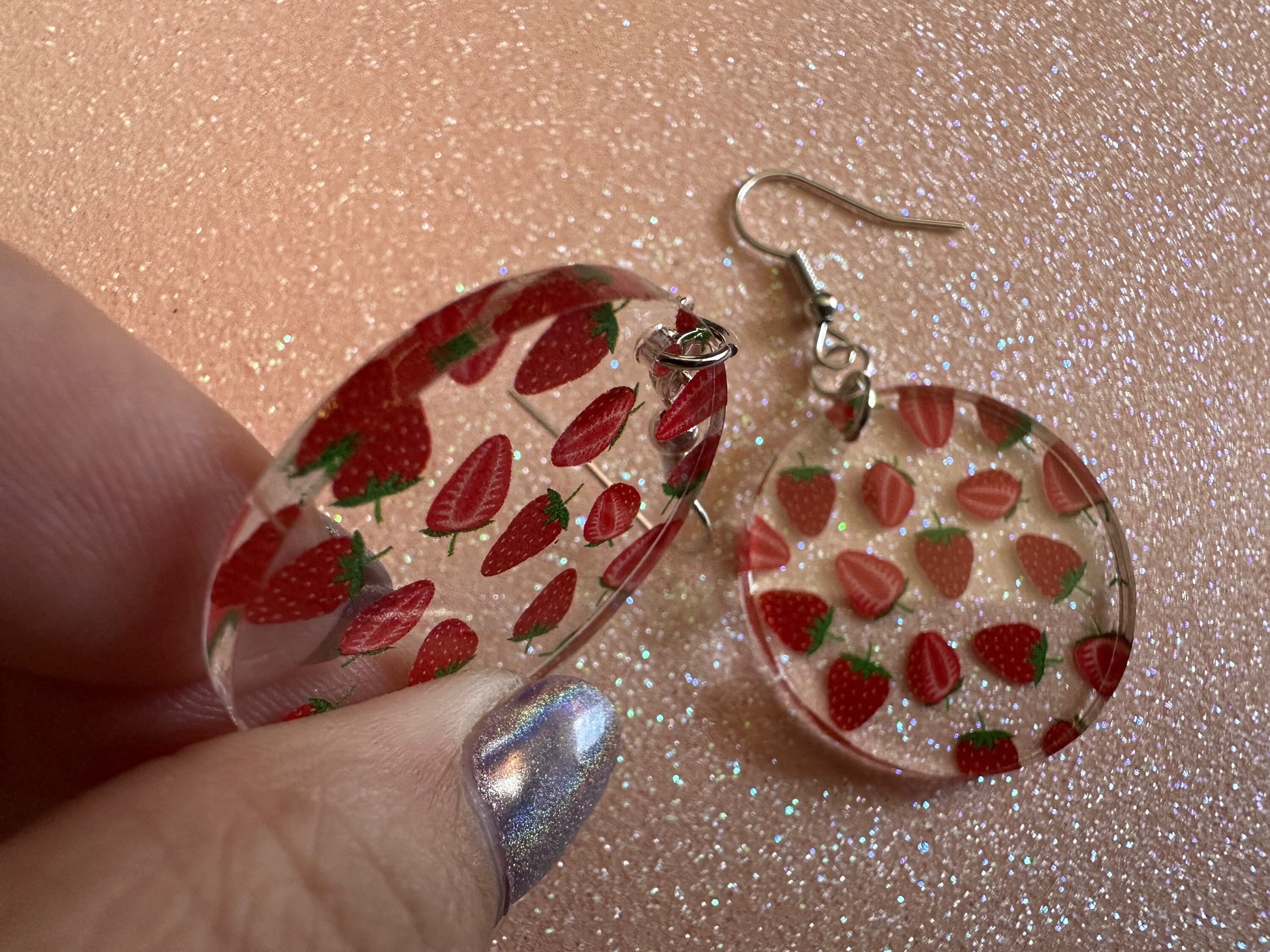 Strawberry Earrings: Laser Cut Acrylic Strawberries, Fruit, Juicy, Summer Vibes, Food Earrings, Green Earrings, Best Gifts for Her/Him/Them