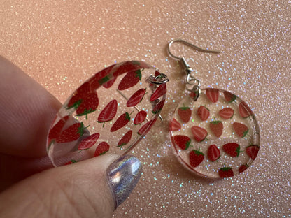 Strawberry Earrings: Laser Cut Acrylic Strawberries, Fruit, Juicy, Summer Vibes, Food Earrings, Green Earrings, Best Gifts for Her/Him/Them