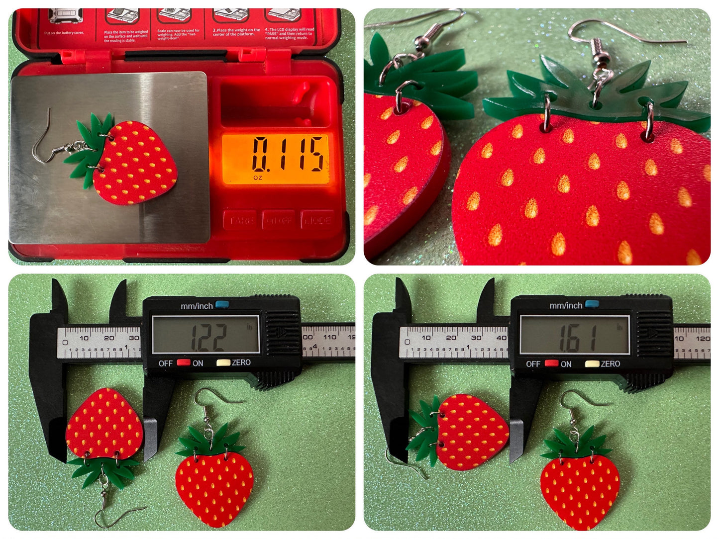 Strawberry Earrings: Laser Cut Acrylic Strawberries, Fruit, Juicy, Summer Vibes, Food Earrings, Green Earrings, Best Gifts for Her/Him/Them