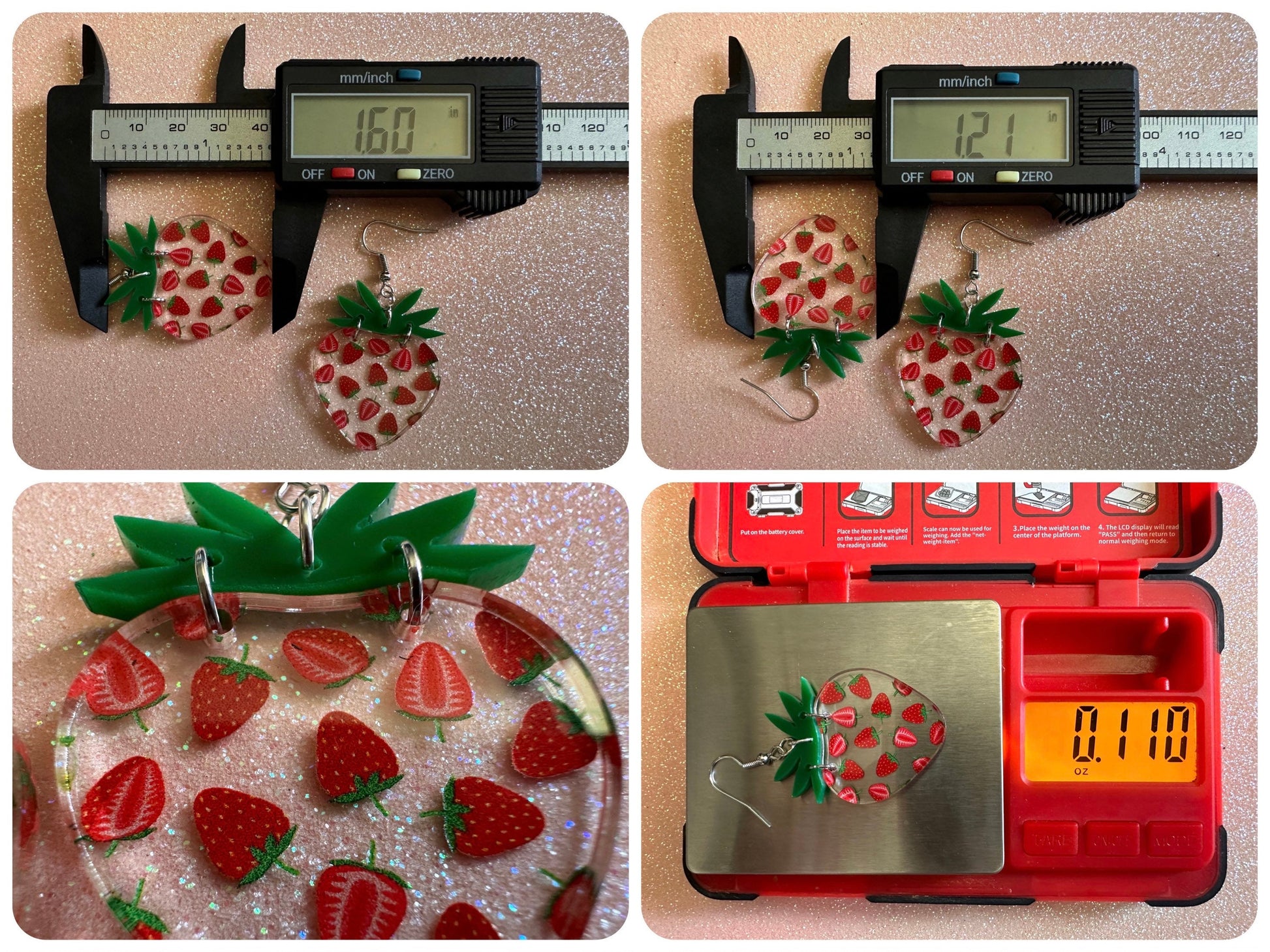 Strawberry Earrings: Laser Cut Acrylic Strawberries, Fruit, Juicy, Summer Vibes, Food Earrings, Green Earrings, Best Gifts for Her/Him/Them