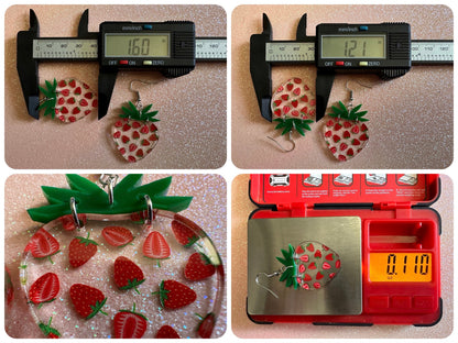Strawberry Earrings: Laser Cut Acrylic Strawberries, Fruit, Juicy, Summer Vibes, Food Earrings, Green Earrings, Best Gifts for Her/Him/Them