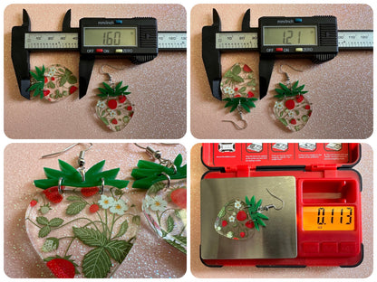 Strawberry Earrings: Laser Cut Acrylic Strawberries, Fruit, Juicy, Summer Vibes, Food Earrings, Green Earrings, Best Gifts for Her/Him/Them