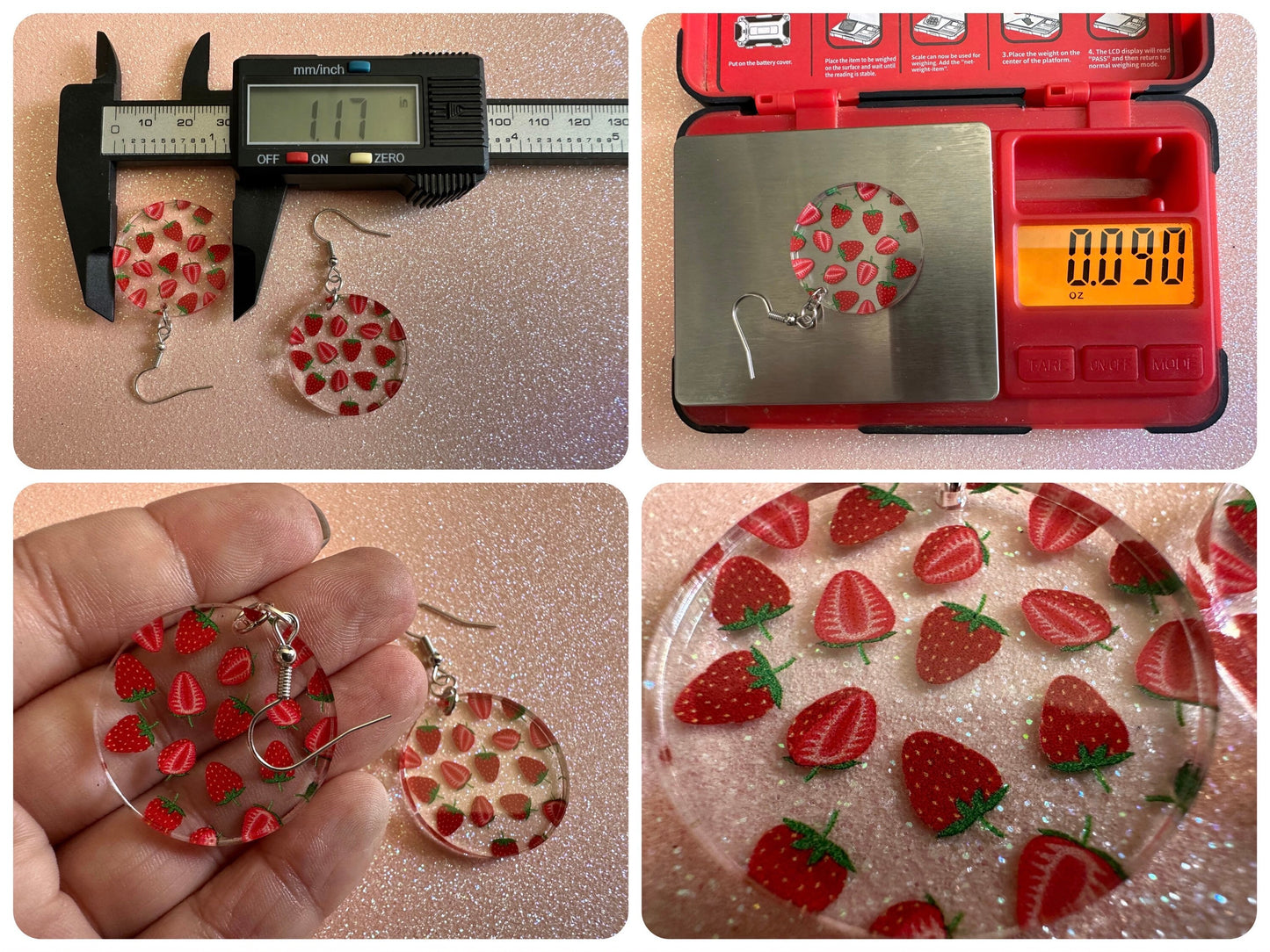 Strawberry Earrings: Laser Cut Acrylic Strawberries, Fruit, Juicy, Summer Vibes, Food Earrings, Green Earrings, Best Gifts for Her/Him/Them