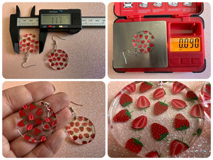 Strawberry Earrings: Laser Cut Acrylic Strawberries, Fruit, Juicy, Summer Vibes, Food Earrings, Green Earrings, Best Gifts for Her/Him/Them