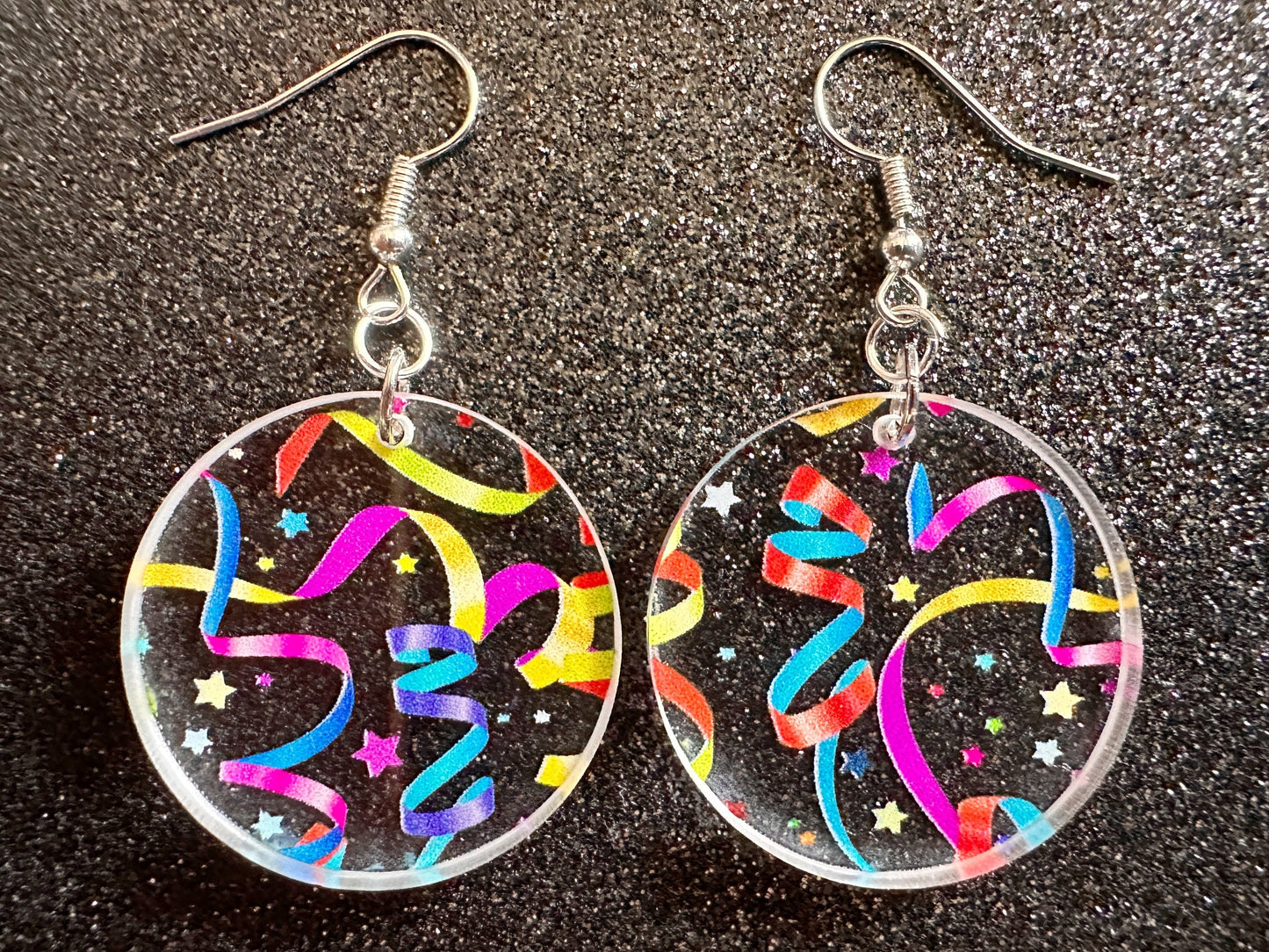 Streamer Earrings: Laser Cut Acrylic Steamers, Celebrate, Party, Festive, Colorful, Stars, Birthday, Happy, Best Gifts for Her/Him/Them