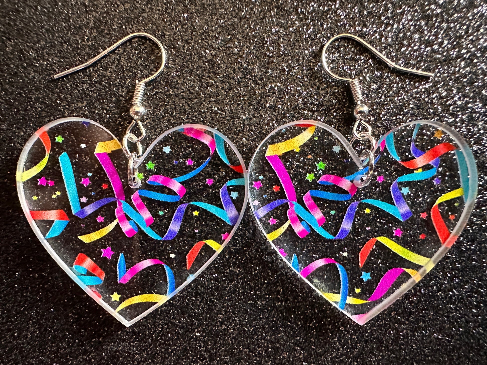 Streamer Earrings: Laser Cut Acrylic Steamers, Celebrate, Party, Festive, Colorful, Stars, Birthday, Happy, Best Gifts for Her/Him/Them
