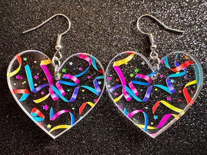 Streamer Earrings: Laser Cut Acrylic Steamers, Celebrate, Party, Festive, Colorful, Stars, Birthday, Happy, Best Gifts for Her/Him/Them