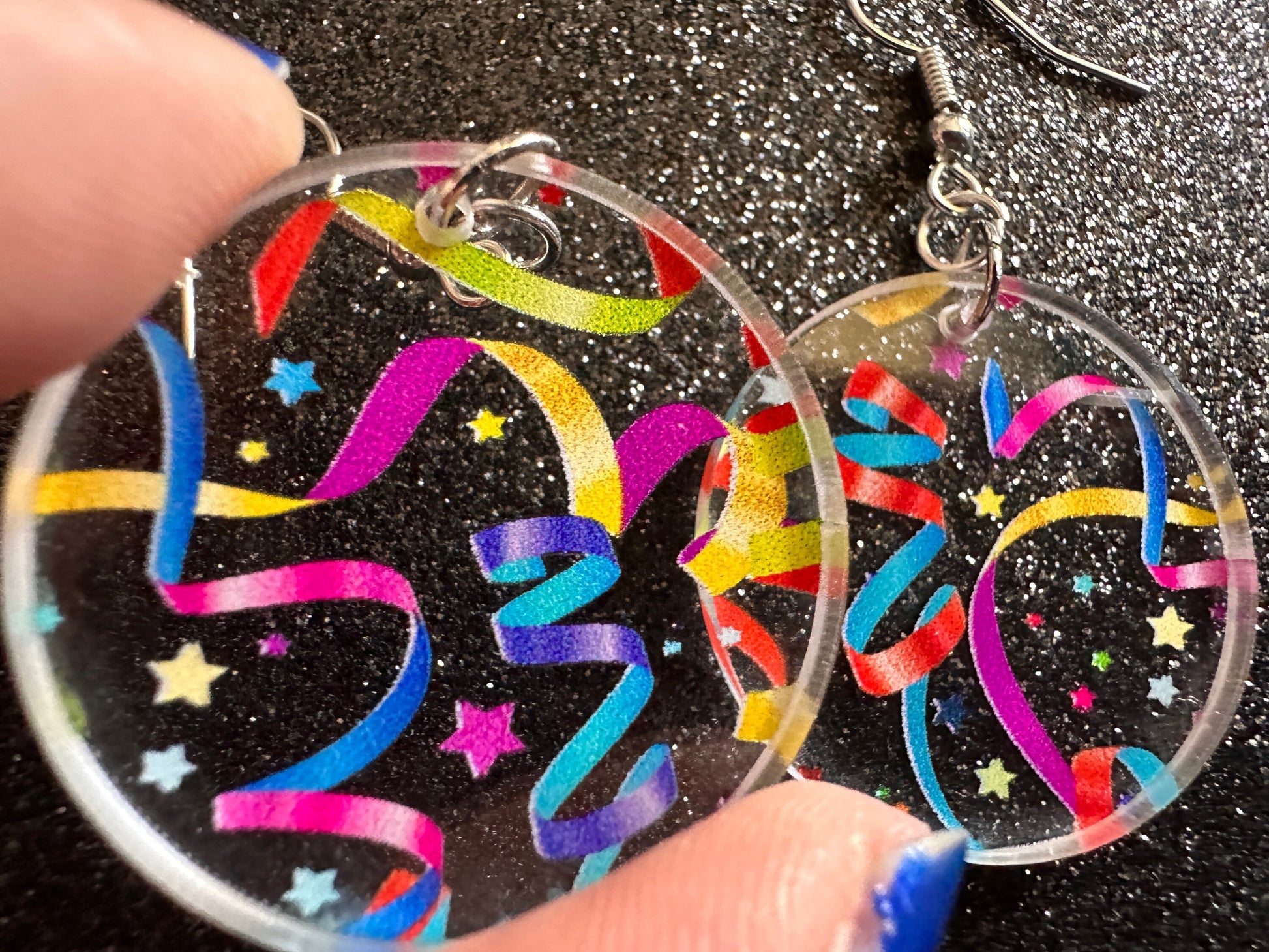 Streamer Earrings: Laser Cut Acrylic Steamers, Celebrate, Party, Festive, Colorful, Stars, Birthday, Happy, Best Gifts for Her/Him/Them