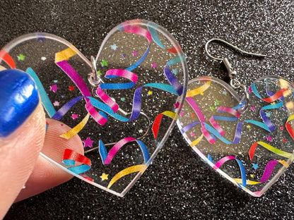 Streamer Earrings: Laser Cut Acrylic Steamers, Celebrate, Party, Festive, Colorful, Stars, Birthday, Happy, Best Gifts for Her/Him/Them