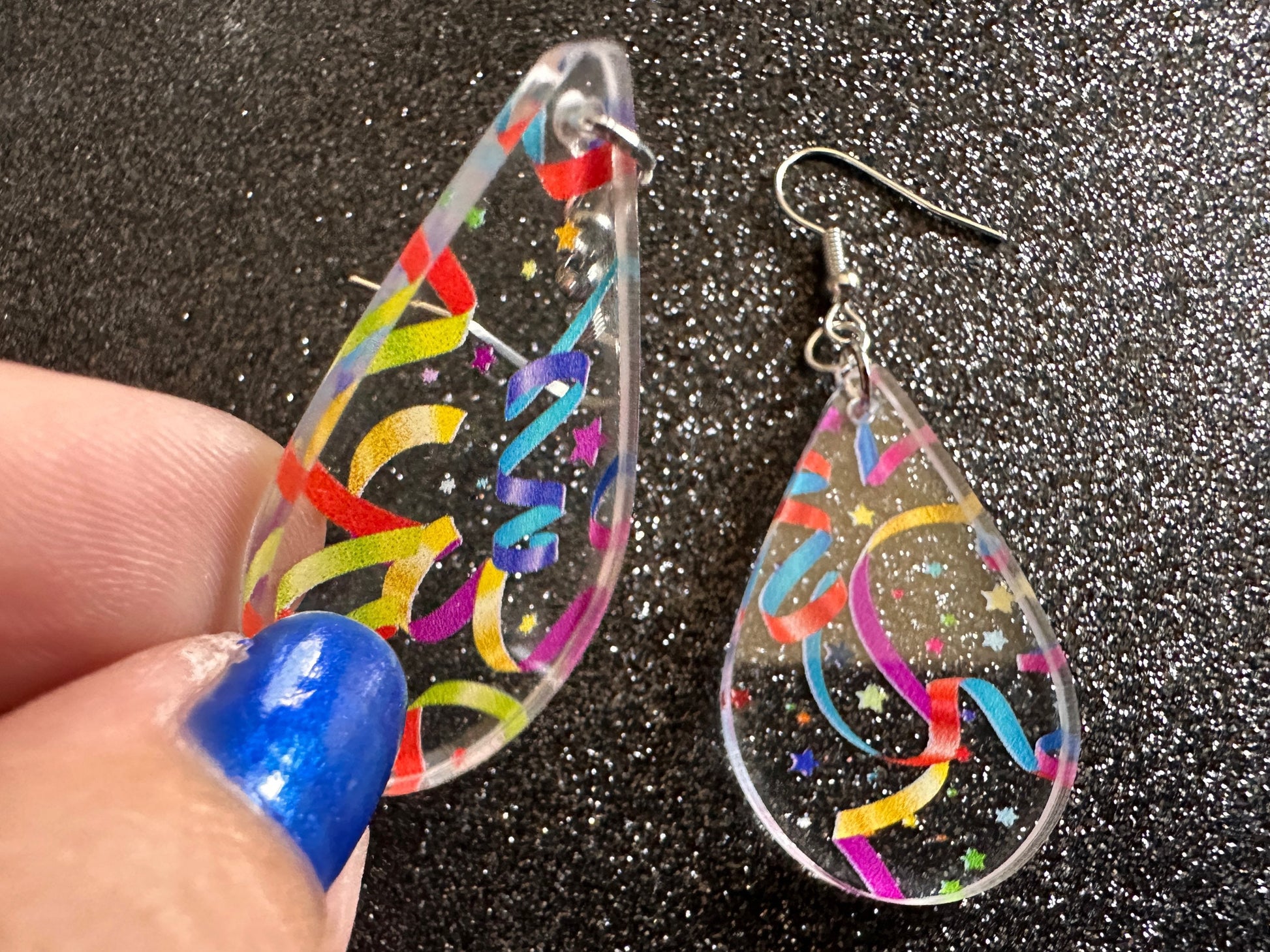 Streamer Earrings: Laser Cut Acrylic Steamers, Celebrate, Party, Festive, Colorful, Stars, Birthday, Happy, Best Gifts for Her/Him/Them