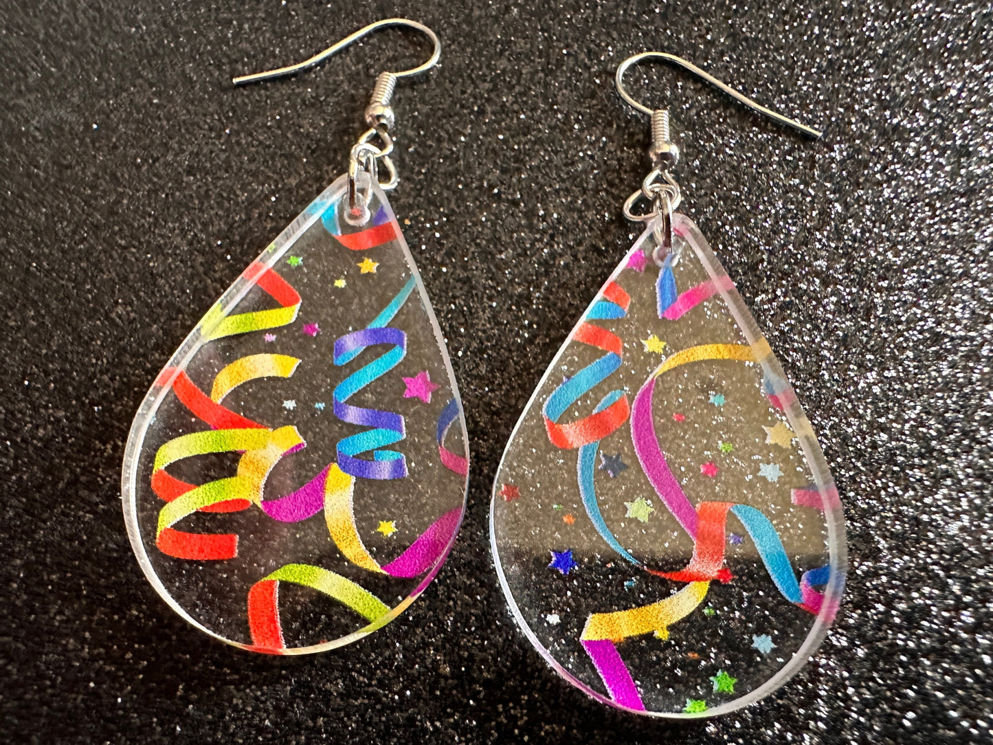 Streamer Earrings: Laser Cut Acrylic Steamers, Celebrate, Party, Festive, Colorful, Stars, Birthday, Happy, Best Gifts for Her/Him/Them