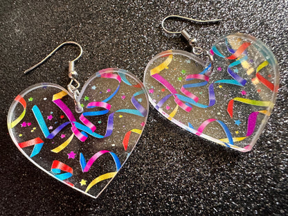 Streamer Earrings: Laser Cut Acrylic Steamers, Celebrate, Party, Festive, Colorful, Stars, Birthday, Happy, Best Gifts for Her/Him/Them