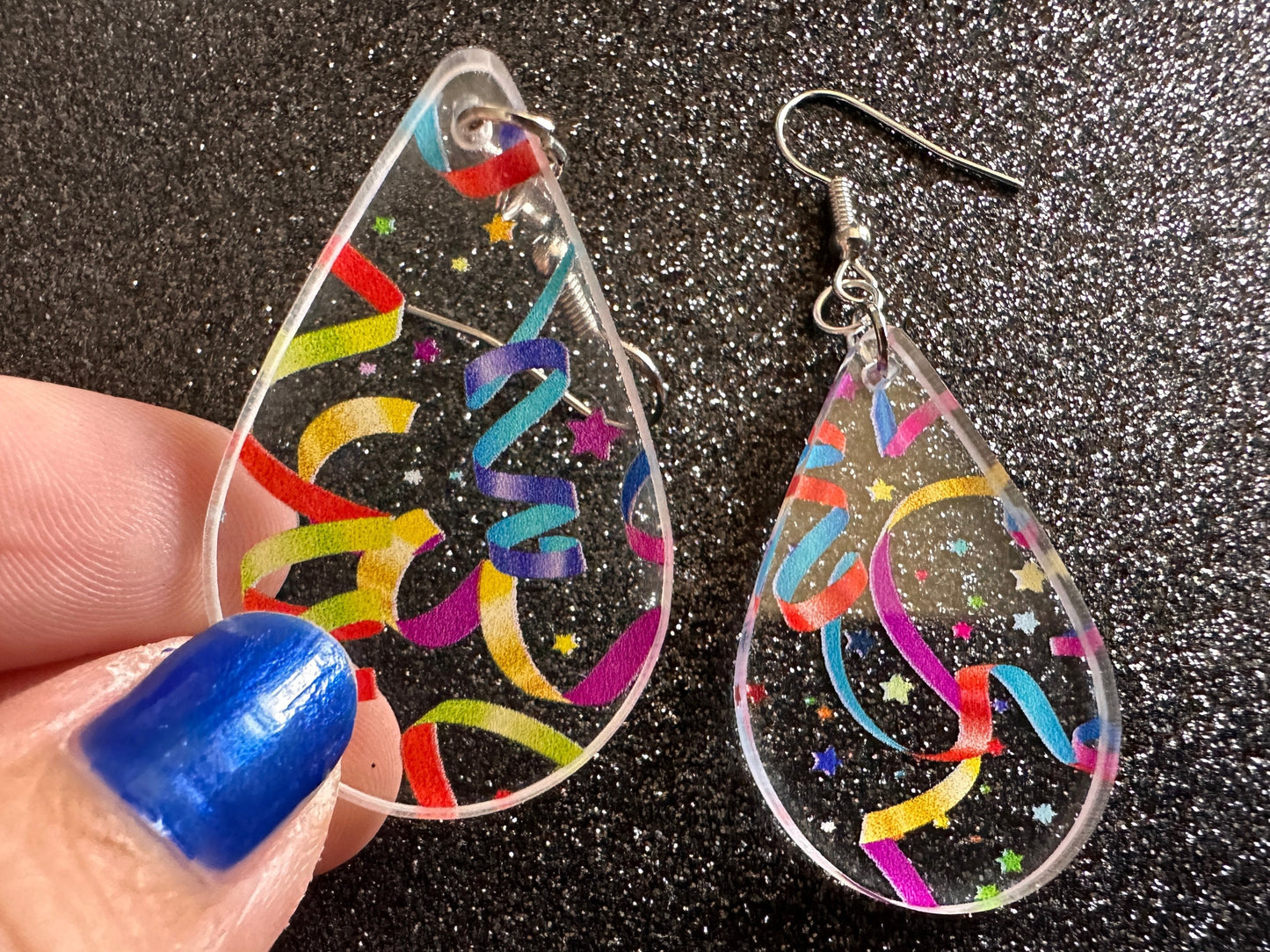 Streamer Earrings: Laser Cut Acrylic Steamers, Celebrate, Party, Festive, Colorful, Stars, Birthday, Happy, Best Gifts for Her/Him/Them