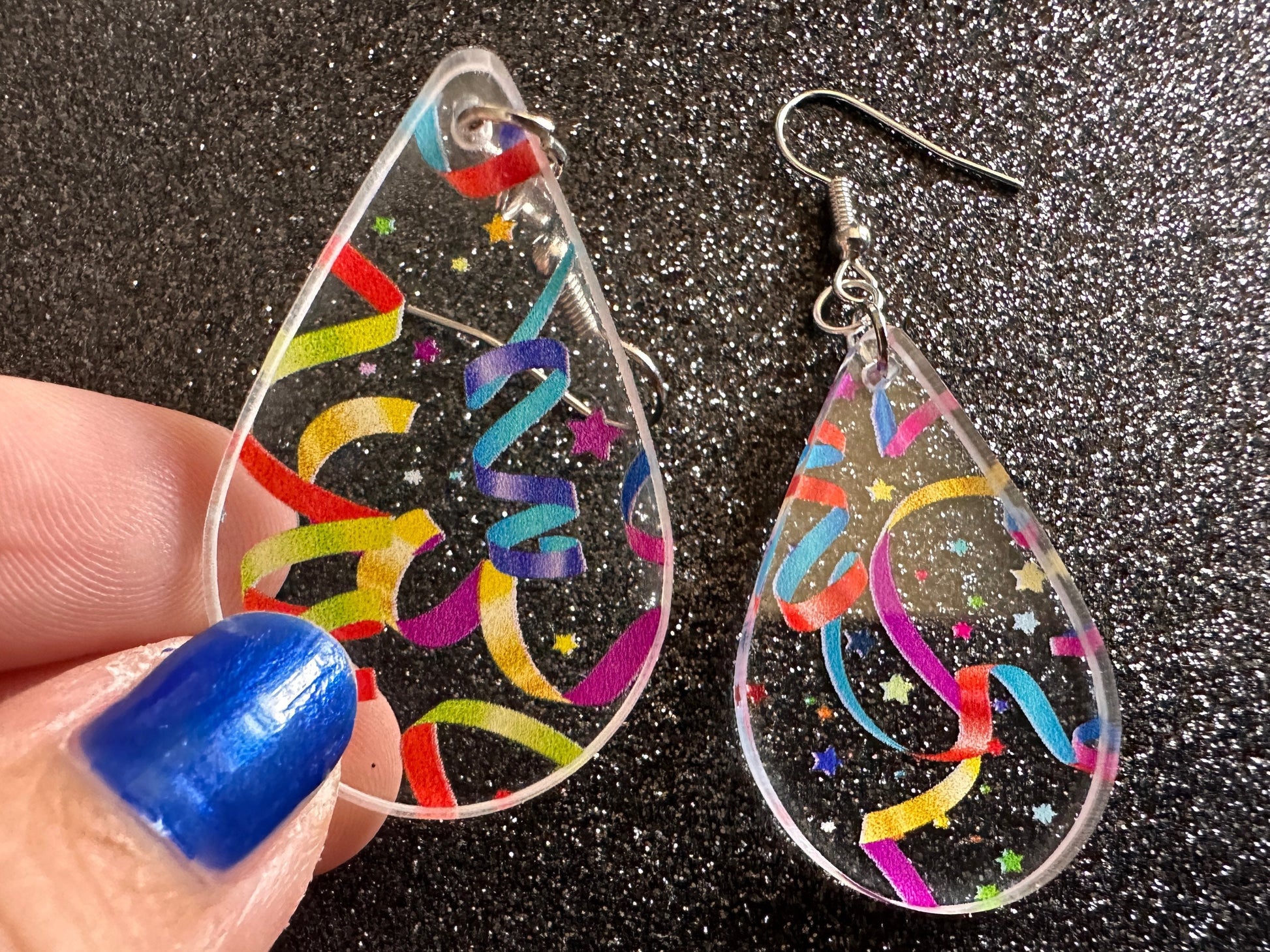 Streamer Earrings: Laser Cut Acrylic Steamers, Celebrate, Party, Festive, Colorful, Stars, Birthday, Happy, Best Gifts for Her/Him/Them